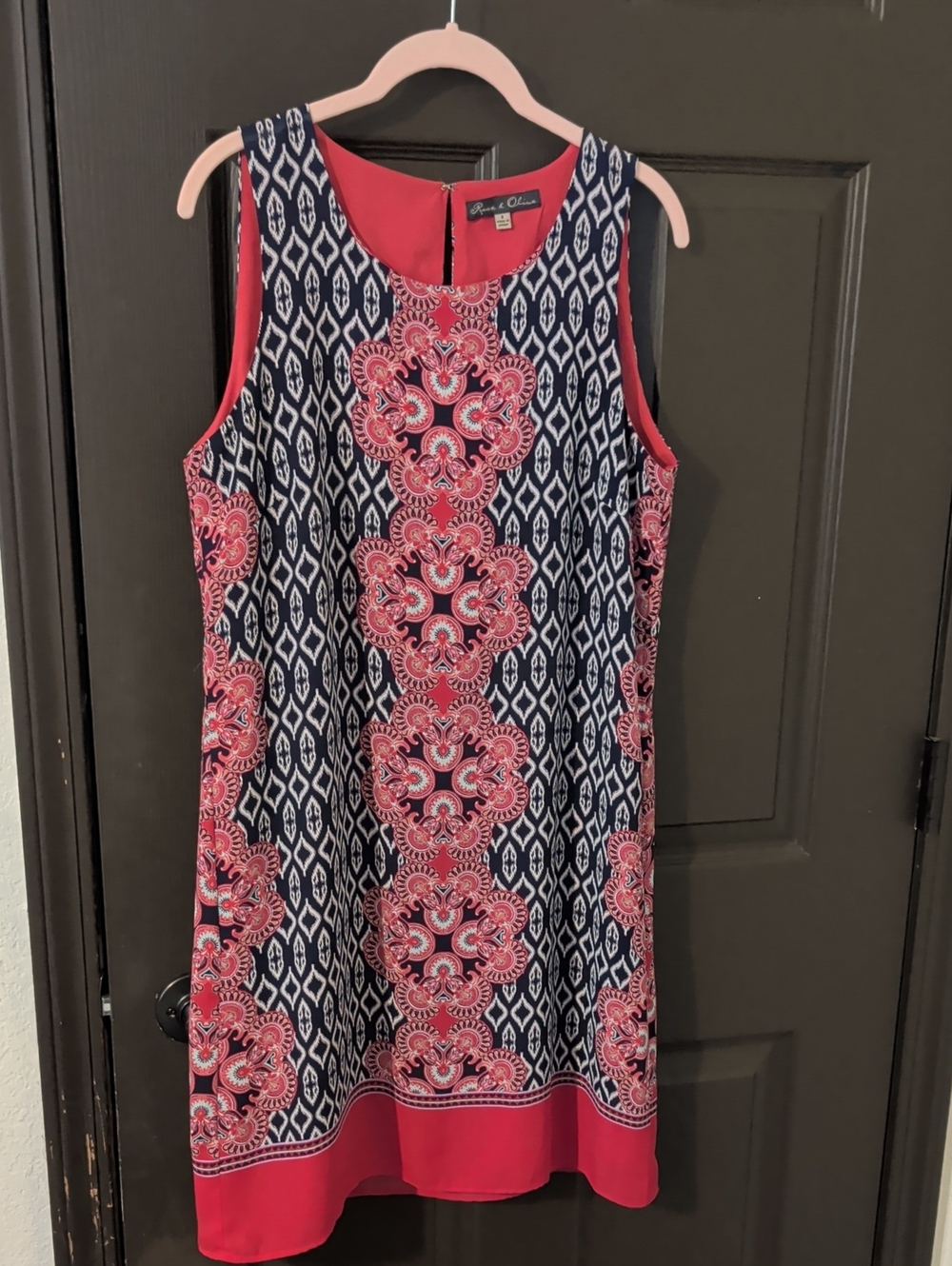 Rose & Olive Navy and Pink Sleeveless Printed Midi Dress